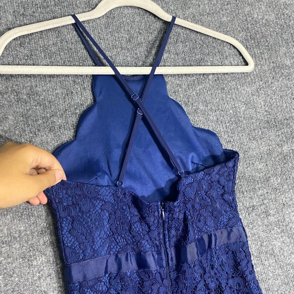 Lulus Maxi Gown Dress XS Navy Blue Lace Zenith Trumpet Hem Cocktail Formal - Picture 6 of 12